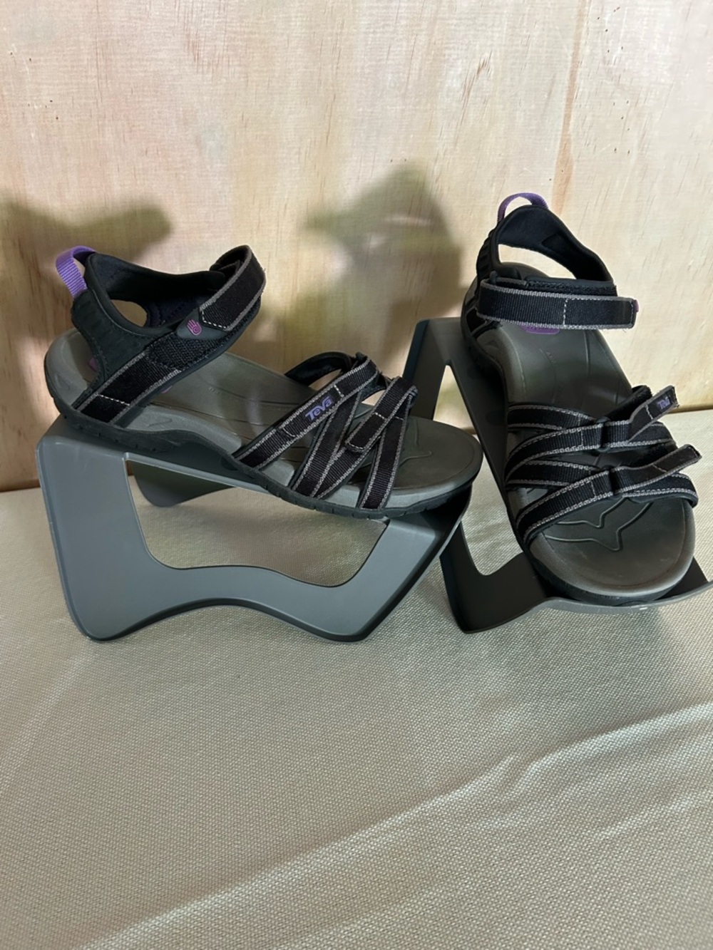 Teva Black Sandals with Purple Accents - Women's Outdoor Strappy Sandal